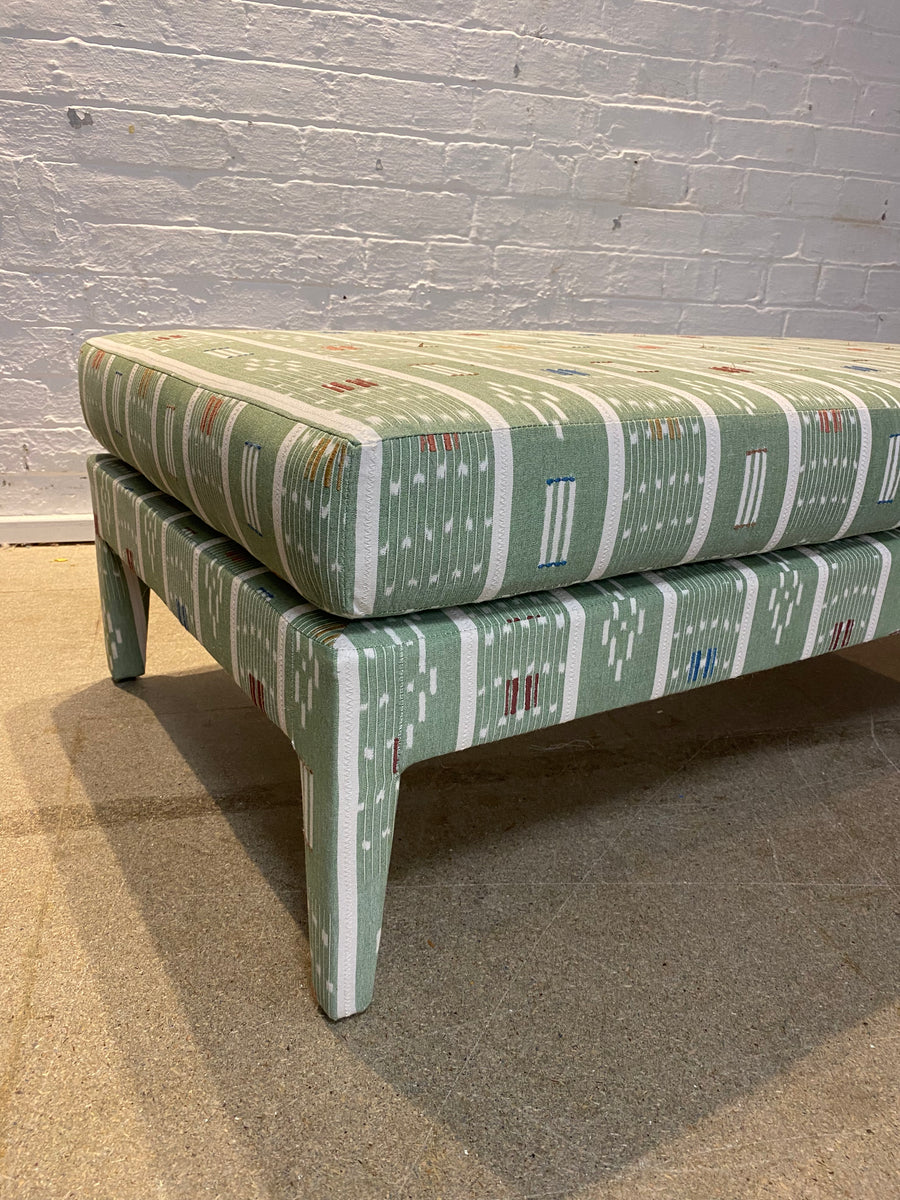 Honey Lux ottoman in Sanderson Safar