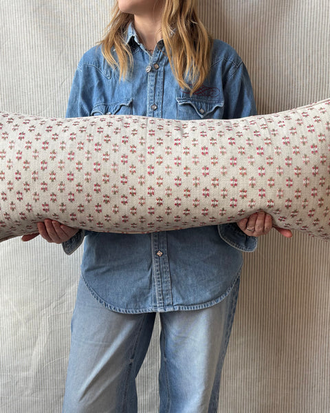 Bolster Cushion 90x35cm in Colefax and fowler, denbury pink green