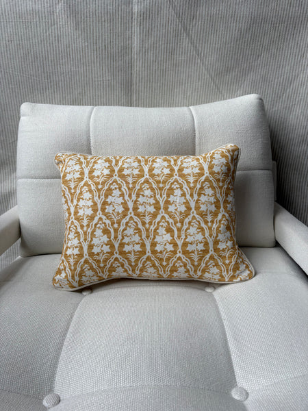 Jim Thompson, Campanula in gold with Natural linen piping Lumbar cushion 30 x 40cm