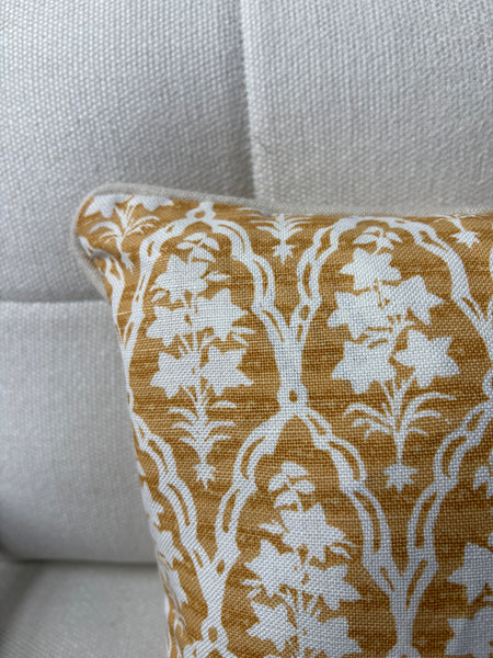 Jim Thompson, Campanula in gold with Natural linen piping Lumbar cushion 30 x 40cm