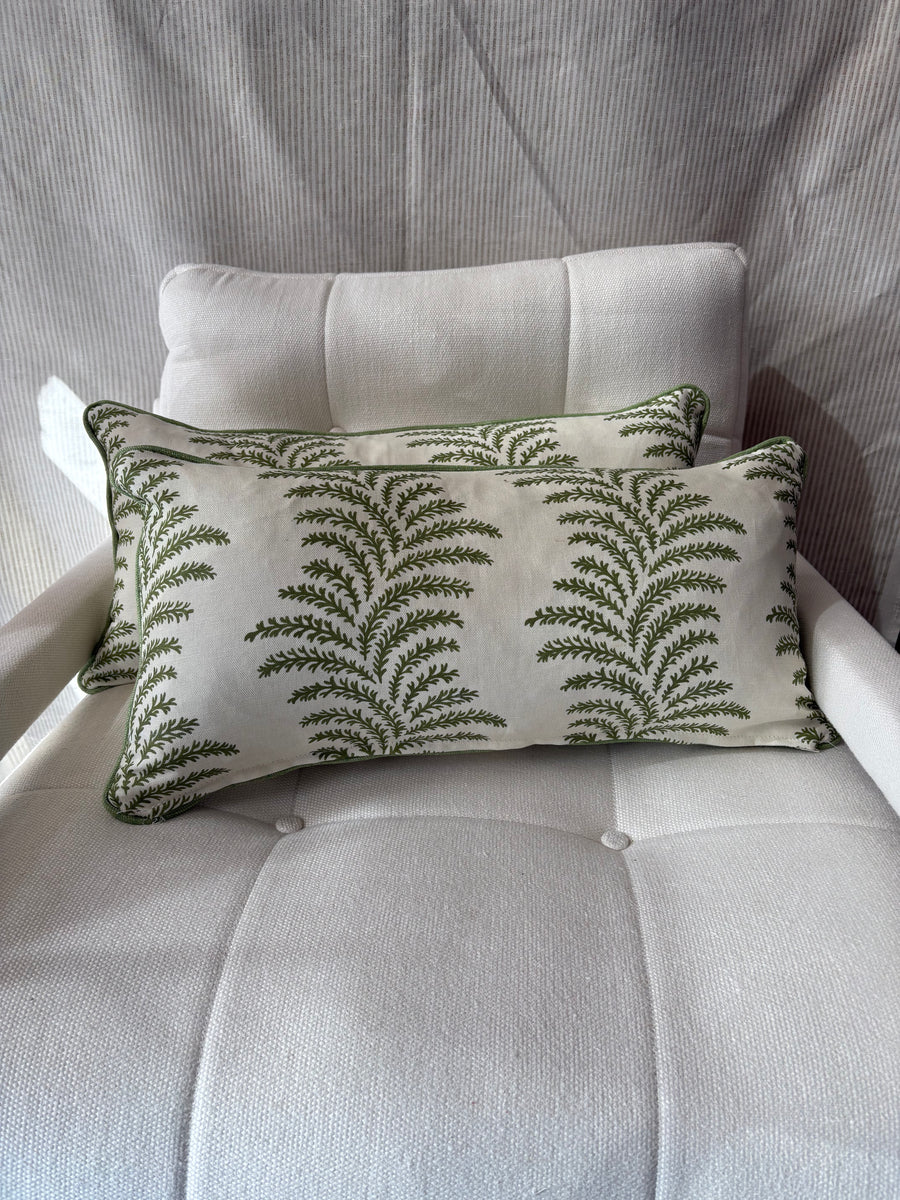 PAIR of mini bolster cushions 60 x 30cm in Warner House, Aubrey in green with green piping