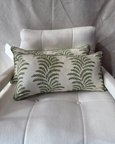 PAIR of mini bolster cushions 60 x 30cm in Warner House, Aubrey in green with green piping