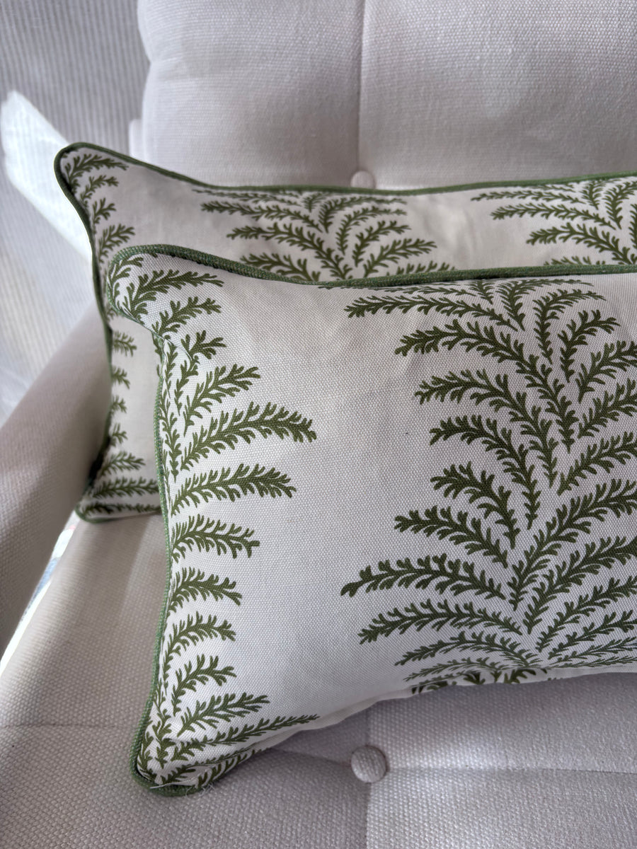 PAIR of mini bolster cushions 60 x 30cm in Warner House, Aubrey in green with green piping
