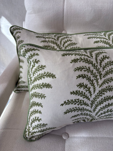 PAIR of mini bolster cushions 60 x 30cm in Warner House, Aubrey in green with green piping
