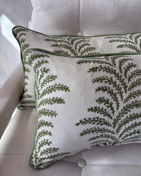PAIR of mini bolster cushions 60 x 30cm in Warner House, Aubrey in green with green piping