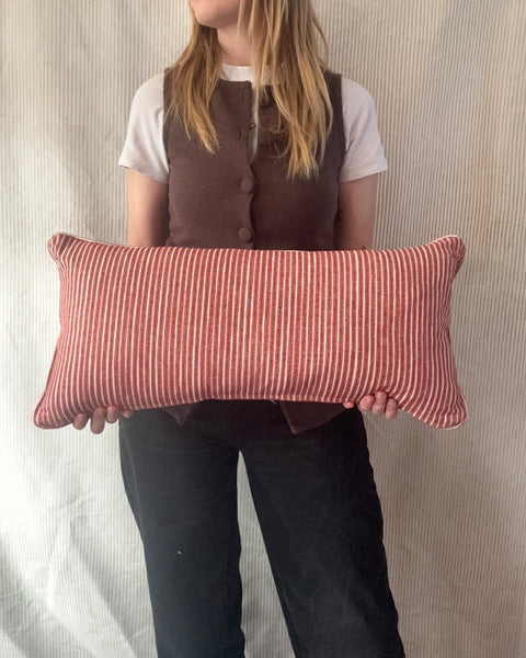 Mini bolster cushion 60 x 30cm in Fermoie, Poulton stripe in red