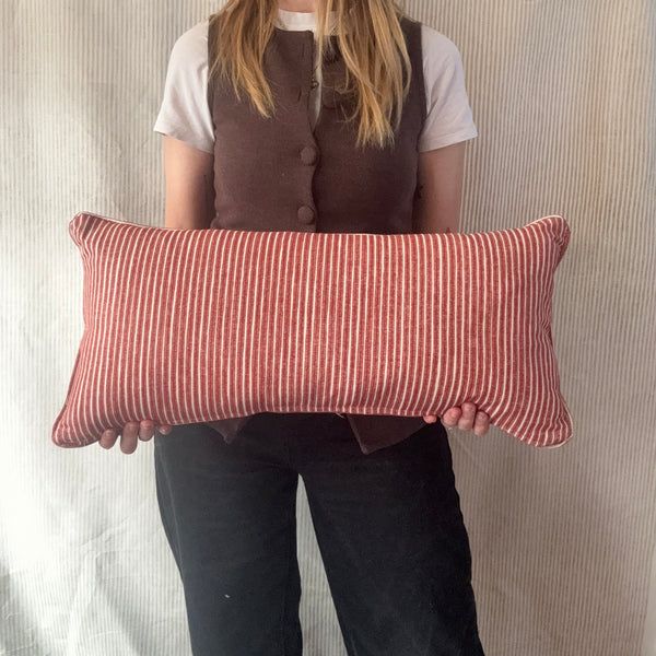 Mini bolster cushion 60 x 30cm in Fermoie, Poulton stripe in red