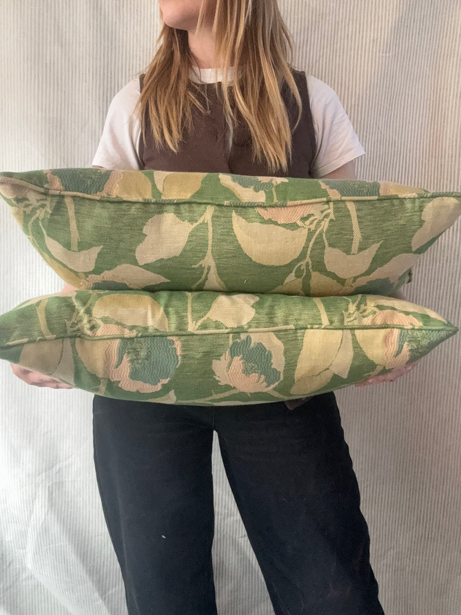 PAIR of mini bolster cushions 60 x 30cm in Nobilis. Virginia in green