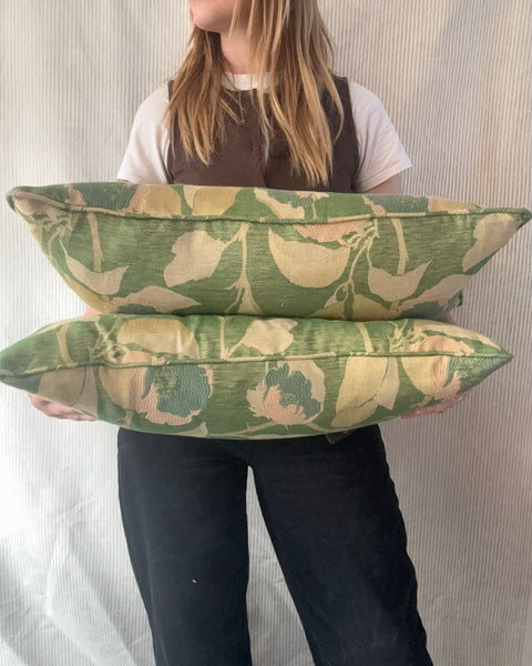 PAIR of mini bolster cushions 60 x 30cm in Nobilis. Virginia in green