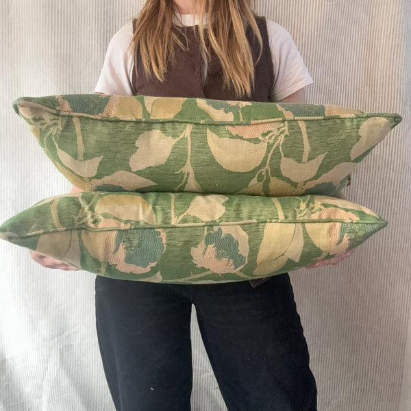 PAIR of mini bolster cushions 60 x 30cm in Nobilis. Virginia in green