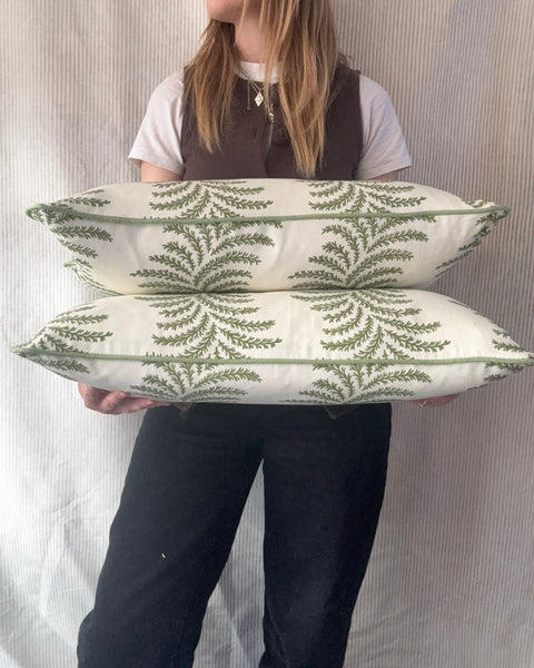 PAIR of mini bolster cushions 60 x 30cm in Warner House, Aubrey in green with green piping