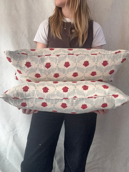PAIR of mini bolster cushions 60 x 30cm in Alice Palmer, Lotus linen