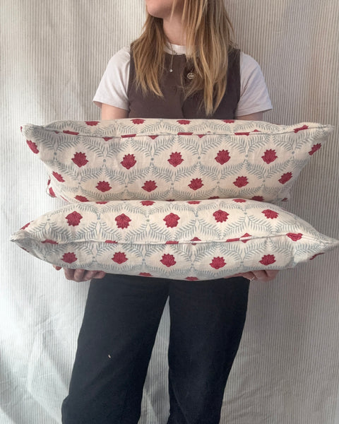PAIR of mini bolster cushions 60 x 30cm in Alice Palmer, Lotus linen