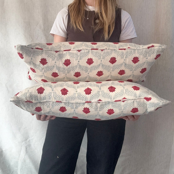 PAIR of mini bolster cushions 60 x 30cm in Alice Palmer, Lotus linen