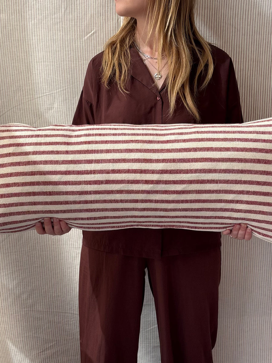 Bolster cushion 90 x 35cm in Guy Goodfellow, Olive sacking in rosewood