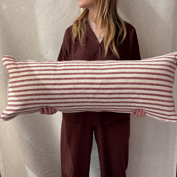 Bolster cushion 90 x 35cm in Guy Goodfellow, Olive sacking in rosewood