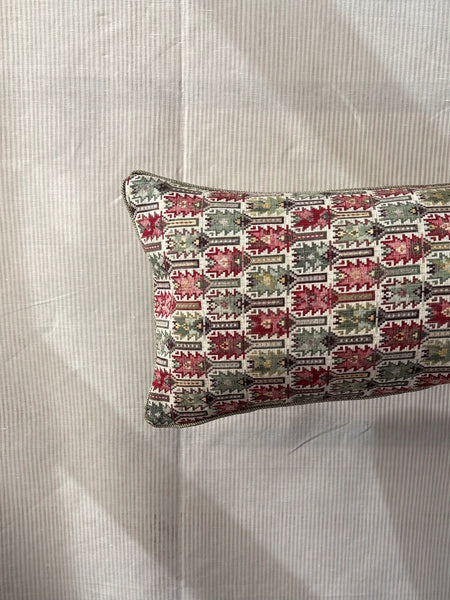 Bolster cushion 90 x 35cm in Carlos Garcia, Antolia verdigris with Green woven back and piping
