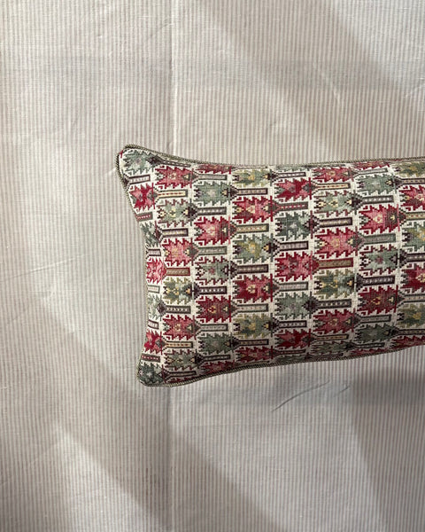 Bolster cushion 90 x 35cm in Carlos Garcia, Antolia verdigris with Green woven back and piping