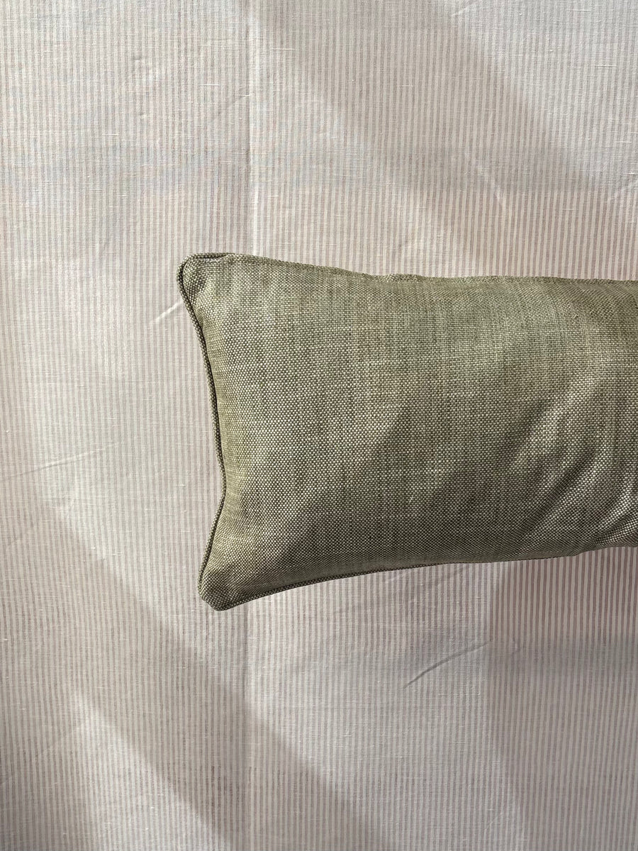 Bolster cushion 90 x 35cm in Carlos Garcia, Antolia verdigris with Green woven back and piping