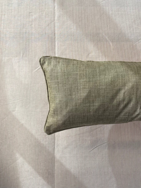 Bolster cushion 90 x 35cm in Carlos Garcia, Antolia verdigris with Green woven back and piping