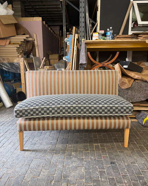 130cm Emily Banquette in Romo, Tiva in Cinnamon and Lee Joffa, Stroll in Charcoal
