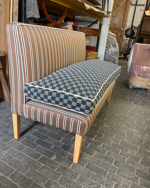 130cm Emily Banquette in Romo, Tiva in Cinnamon and Lee Joffa, Stroll in Charcoal