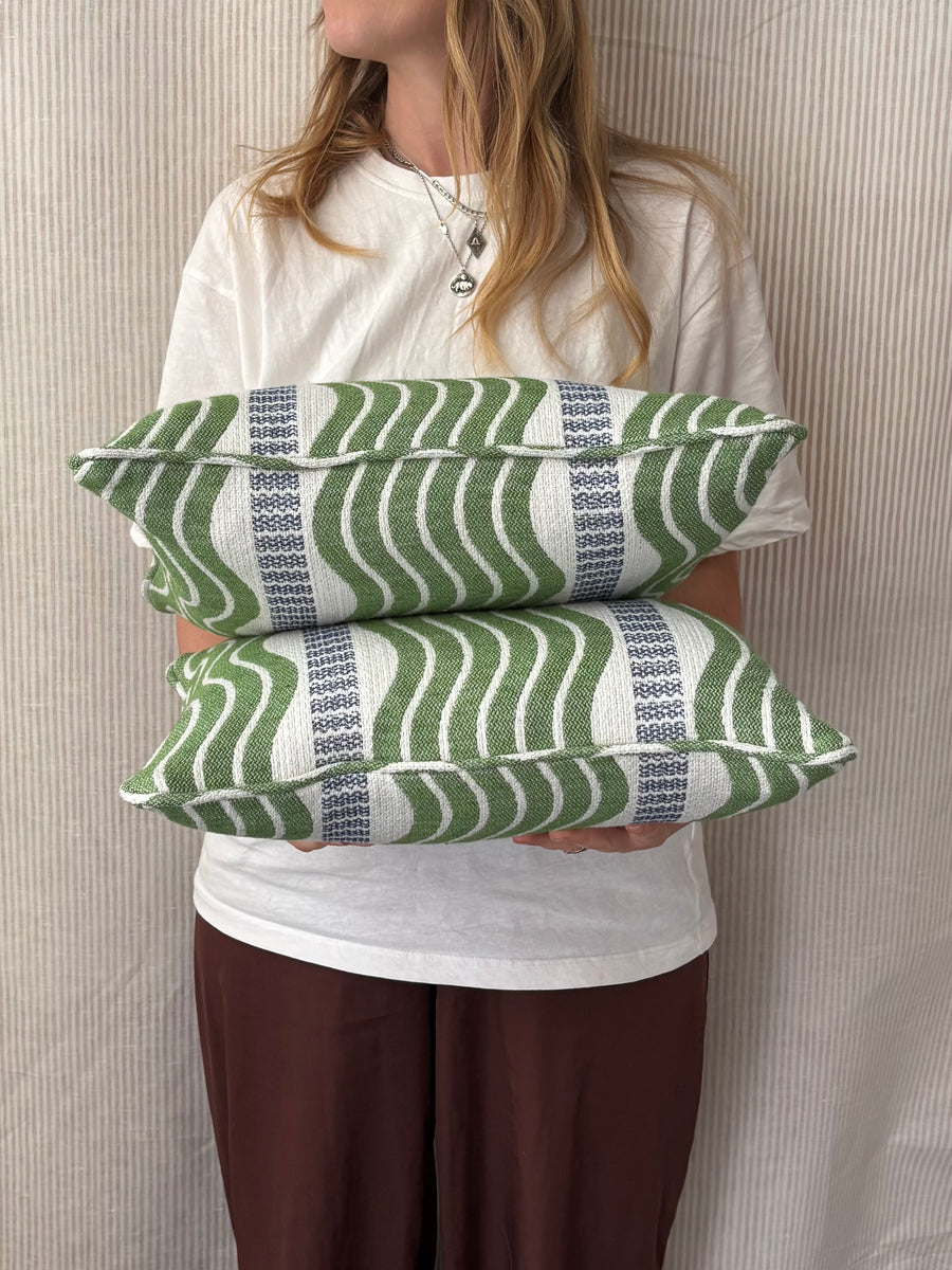 Pair of Lumbar cushions 40 x 30cm in Schumacher, sina stripe
