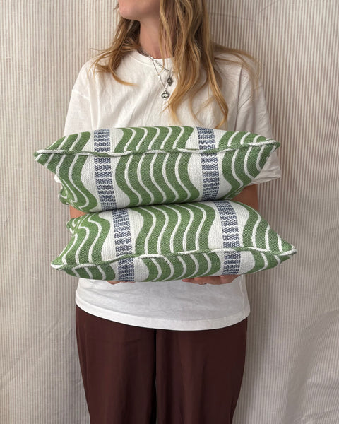 Pair of Lumbar cushions 40 x 30cm in Schumacher, sina stripe