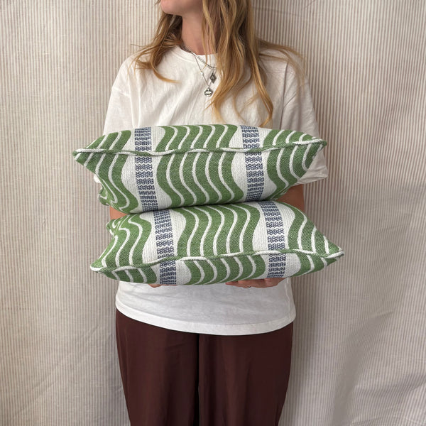 Pair of Lumbar cushions 40 x 30cm in Schumacher, sina stripe