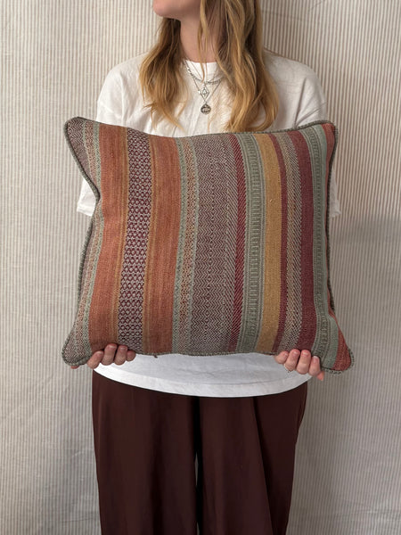 Square cushion 45 x 45cm in Mulberry, Rustic stripe in red/plum