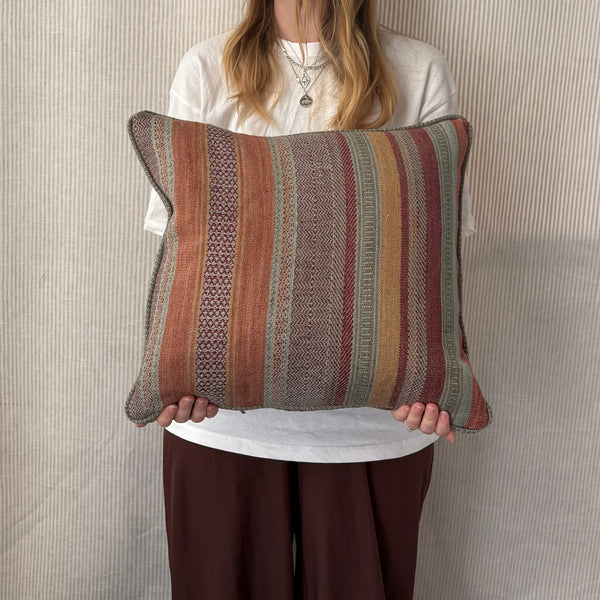 Square cushion 45 x 45cm in Mulberry, Rustic stripe in red/plum