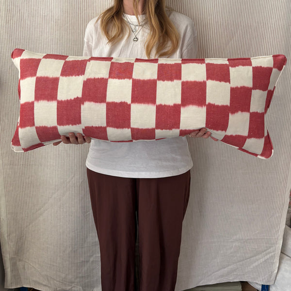 Bolster cushion 90 x 35cm in Studio Atkinson, Chequerboard in raspberry