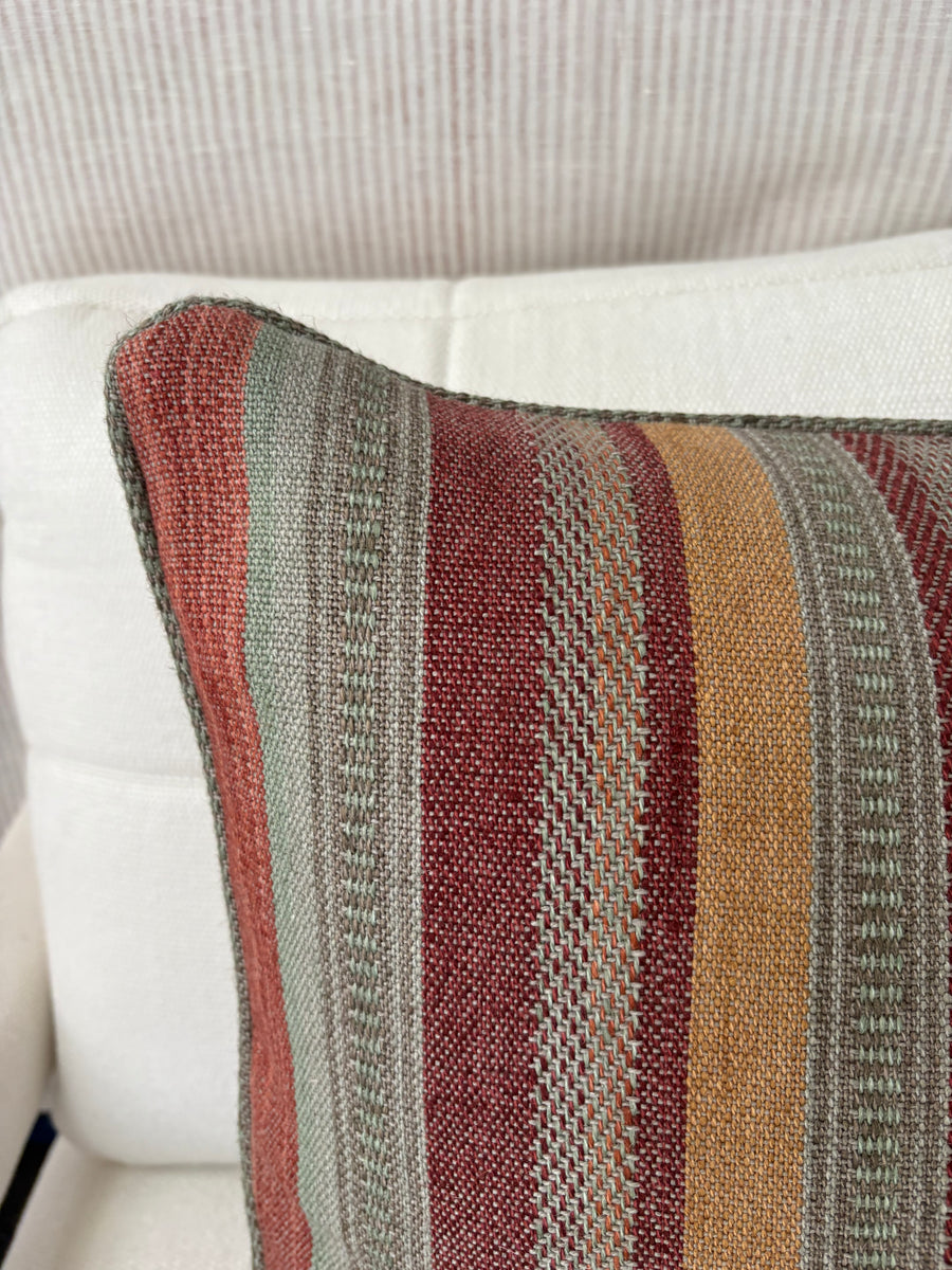 Square cushion 45 x 45cm in Mulberry, Rustic stripe in red/plum