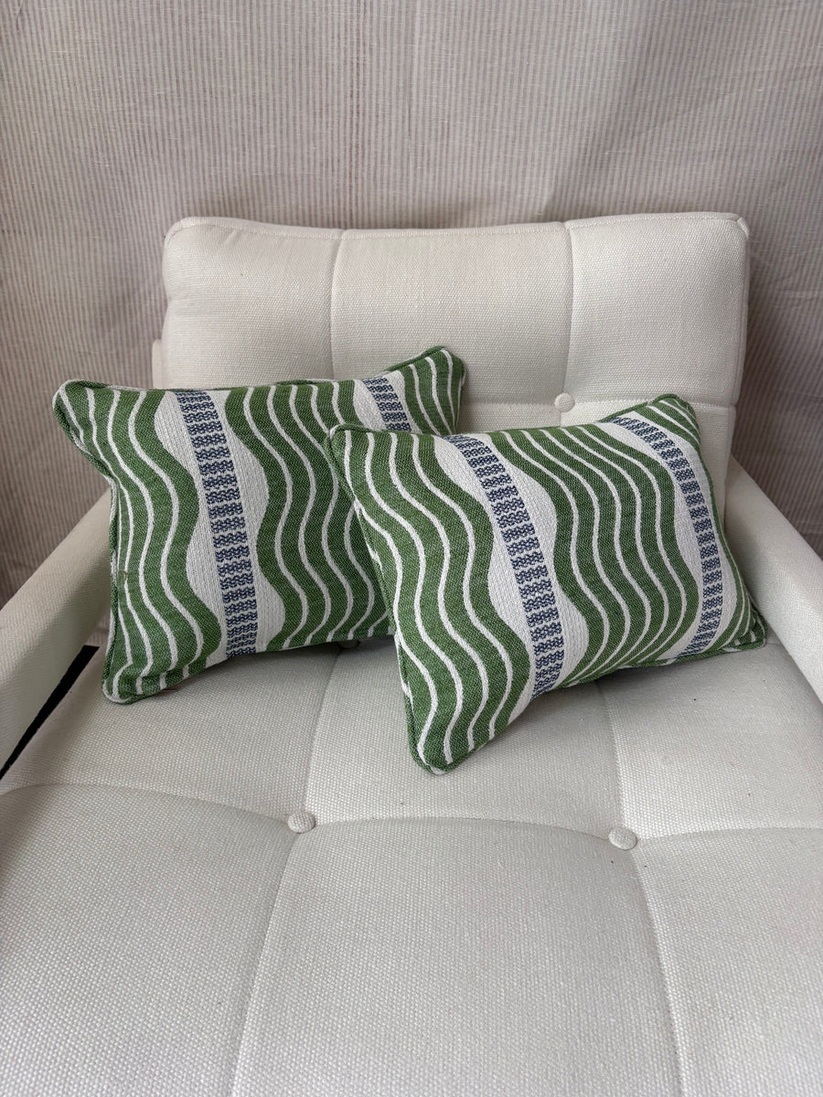 Pair of Lumbar cushions 40 x 30cm in Schumacher, sina stripe