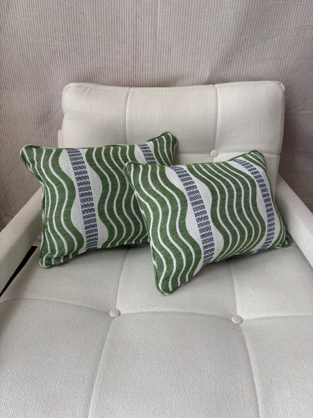 Pair of Lumbar cushions 40 x 30cm in Schumacher, sina stripe