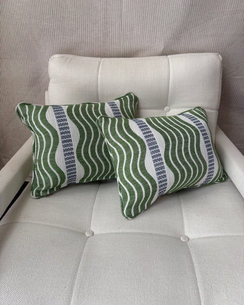 Pair of Lumbar cushions 40 x 30cm in Schumacher, sina stripe