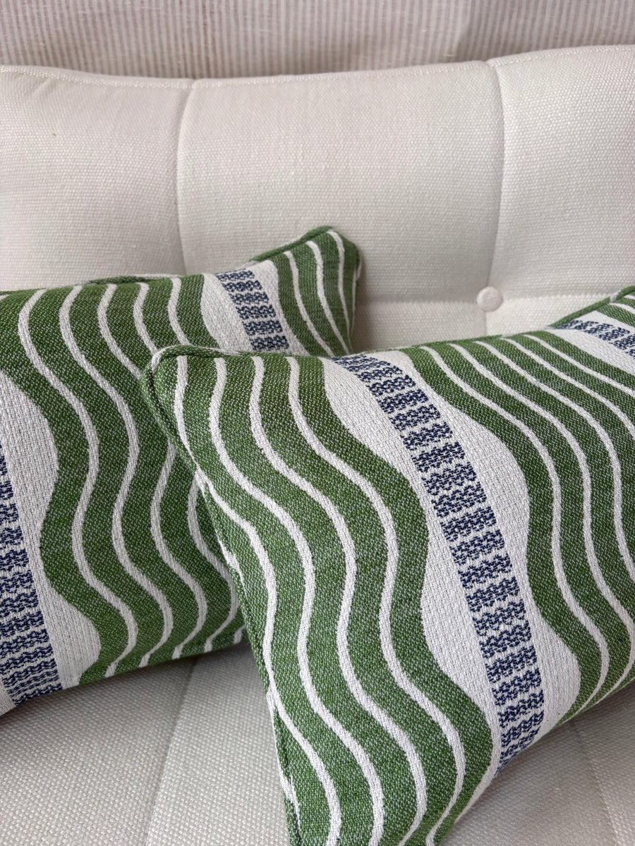 Pair of Lumbar cushions 40 x 30cm in Schumacher, sina stripe