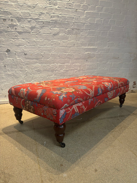 Bryher ottoman in Linwood Kitty Old Red with castors