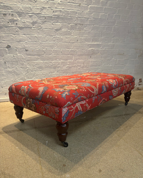 Bryher ottoman in Linwood Kitty Old Red with castors