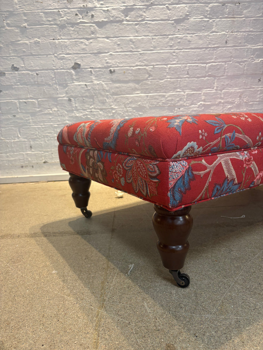 Bryher ottoman in Linwood Kitty Old Red with castors