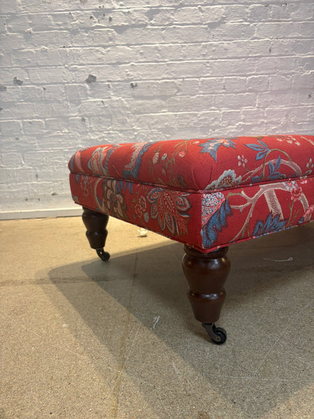 Bryher ottoman in Linwood Kitty Old Red with castors