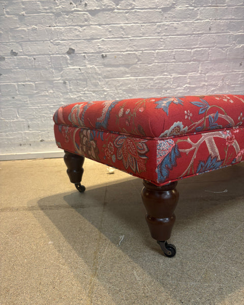Bryher ottoman in Linwood Kitty Old Red with castors