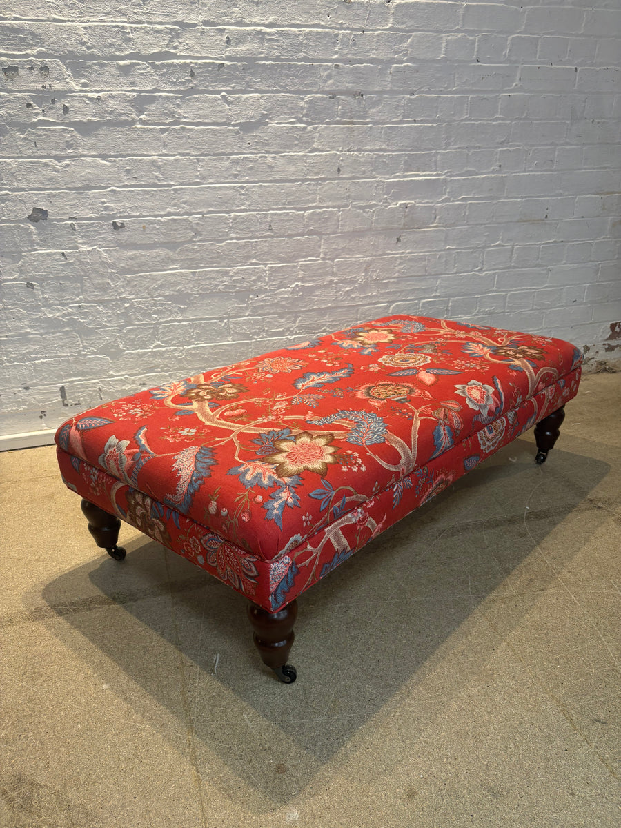 Bryher ottoman in Linwood Kitty Old Red with castors