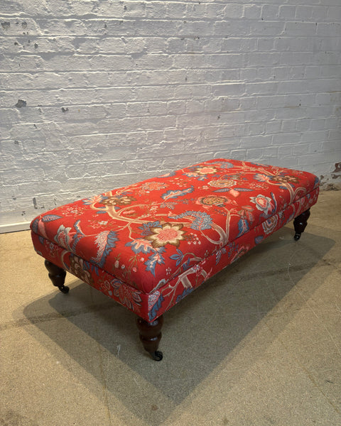Bryher ottoman in Linwood Kitty Old Red with castors