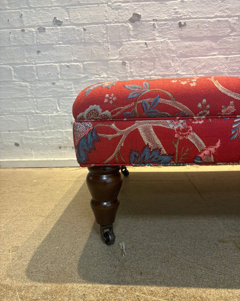 Bryher ottoman in Linwood Kitty Old Red with castors