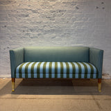Striped, fixed cushion, fixed back sofa, wooden leg, upholstered, handmade, bespoke