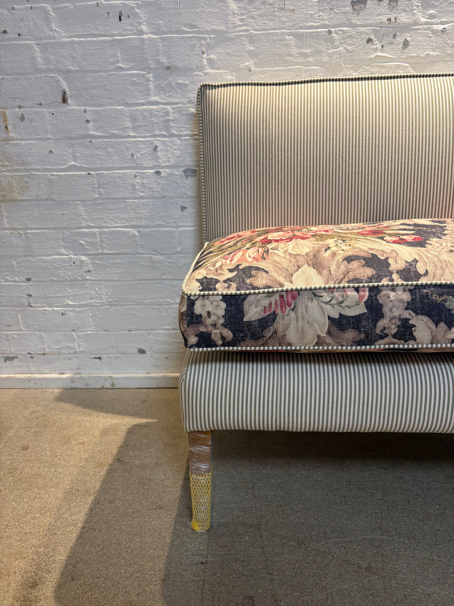 180cm Emily Banquette in Green woven stripe and Linwood Midnight Ramble