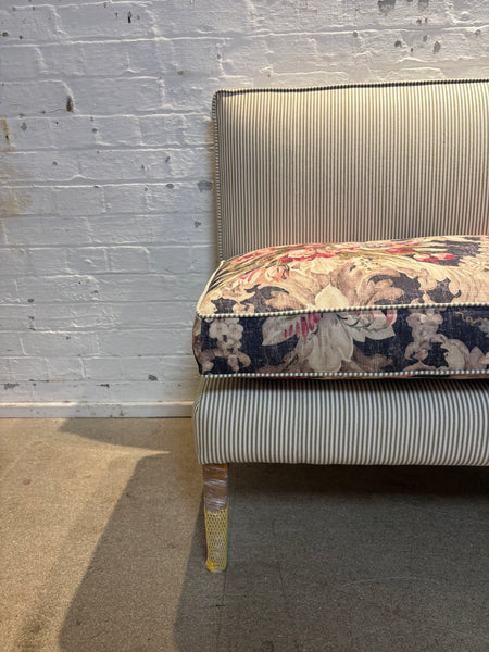 180cm Emily Banquette in Green woven stripe and Linwood Midnight Ramble