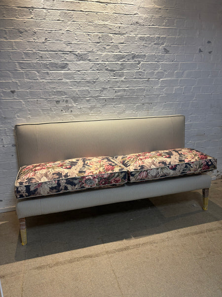 180cm Emily Banquette in Green woven stripe and Linwood Midnight Ramble