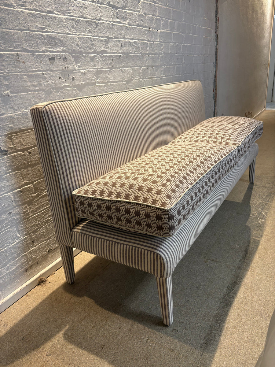180cm Lucy Banquette in Lucy in Merchant and Mills Carob stripe and Sanderson, Akan in Cocoa